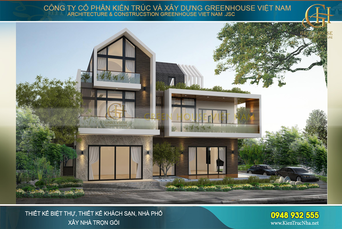Biệt thự hiện đại phong cách châu Âu được bao quanh bởi sân vườn thiết kể tỉ mỉ, đẹp hoàn mỹ