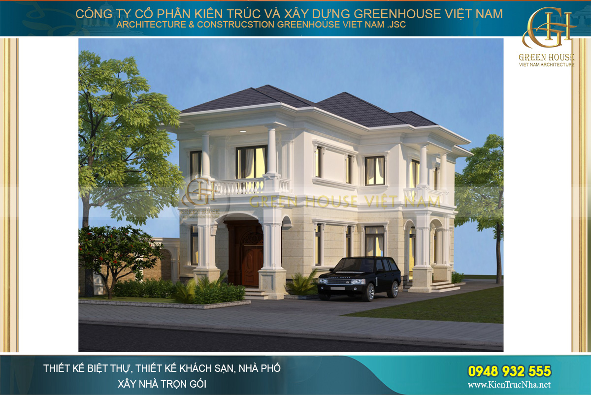 Biệt thự với sắc trắng tinh khôi thanh cao cùng với lối kiến trúc tân cổ điển vừa mạnh mẽ lại cũng rất dịu dàng