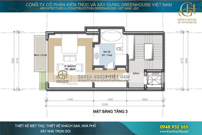 Tầng 3 với phòng ngủ chính rộng, được thiết kế sang trọng, không gian phòng tắm với bể sục hiện đại, phần không gian phòng ngủ chính này lấy toàn bộ không gian của tầng 3