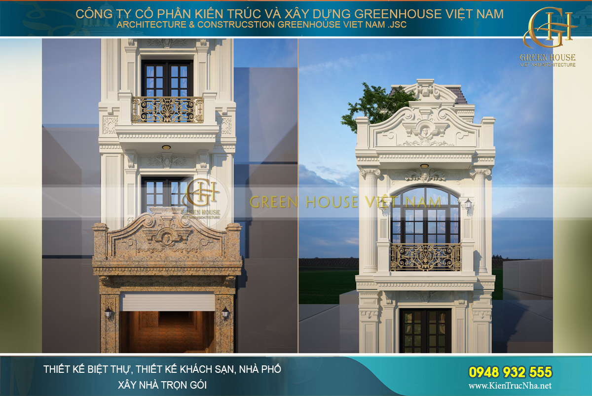 Các chi tiết tân cổ điển hiện lên tinh tế tại cột trụ, lan can hay những họa tiết phào chỉ đắp nổi