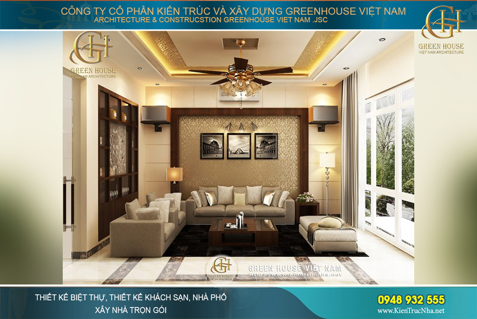 Thiết kế phòng khách với cách bài bố nội thất vô cùng sang trọng và tiện nghi