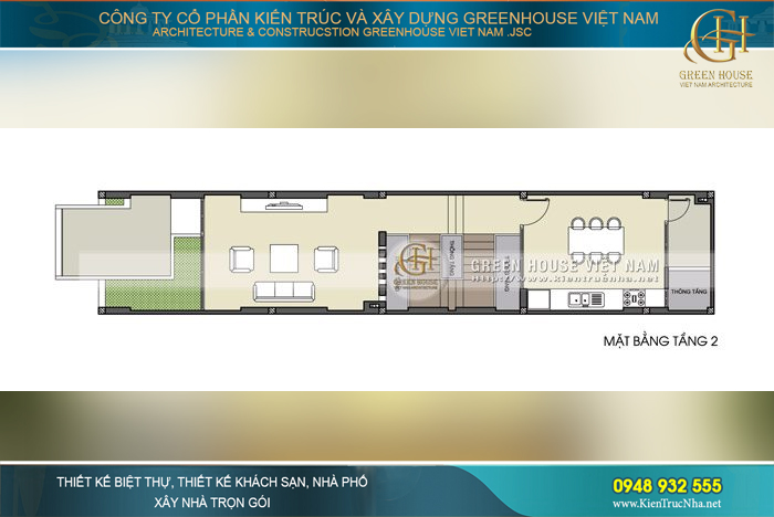 Tầng 2: Phòng khách, phòng ăn và bếp