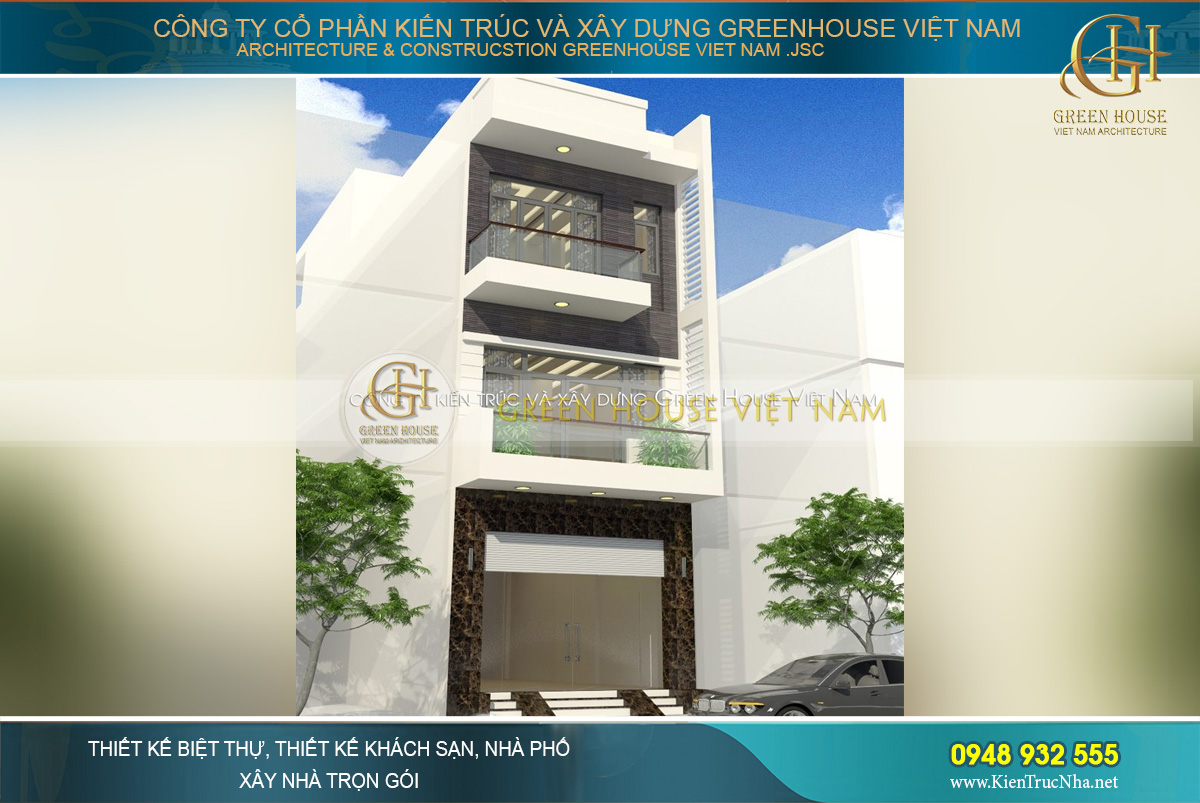 Thiết kế mặt tiền nhà ống 3 tầng với đường nét kiến trúc sang trọng và đẳng cấp