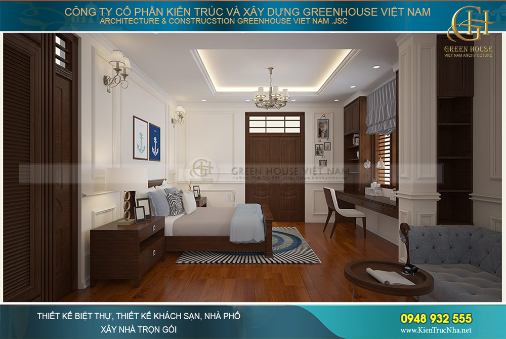 Phòng ngủ được bài trí thêm không gian học tập và làm việc cho các thành viên khác