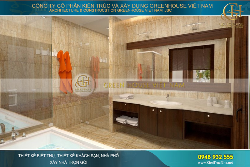 Khu vực phòng tắm sang trọng, tiện nghi với các thiết bị cao cấp, cho gia chủ một không gian thư giãn tuyệt vời