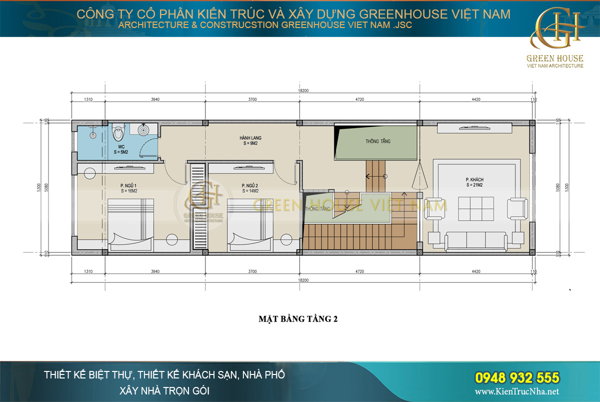 Bố trí mặt bằng công năng sử dụng của tầng 2 nhà phố hiện đại tại Bắc Ninh