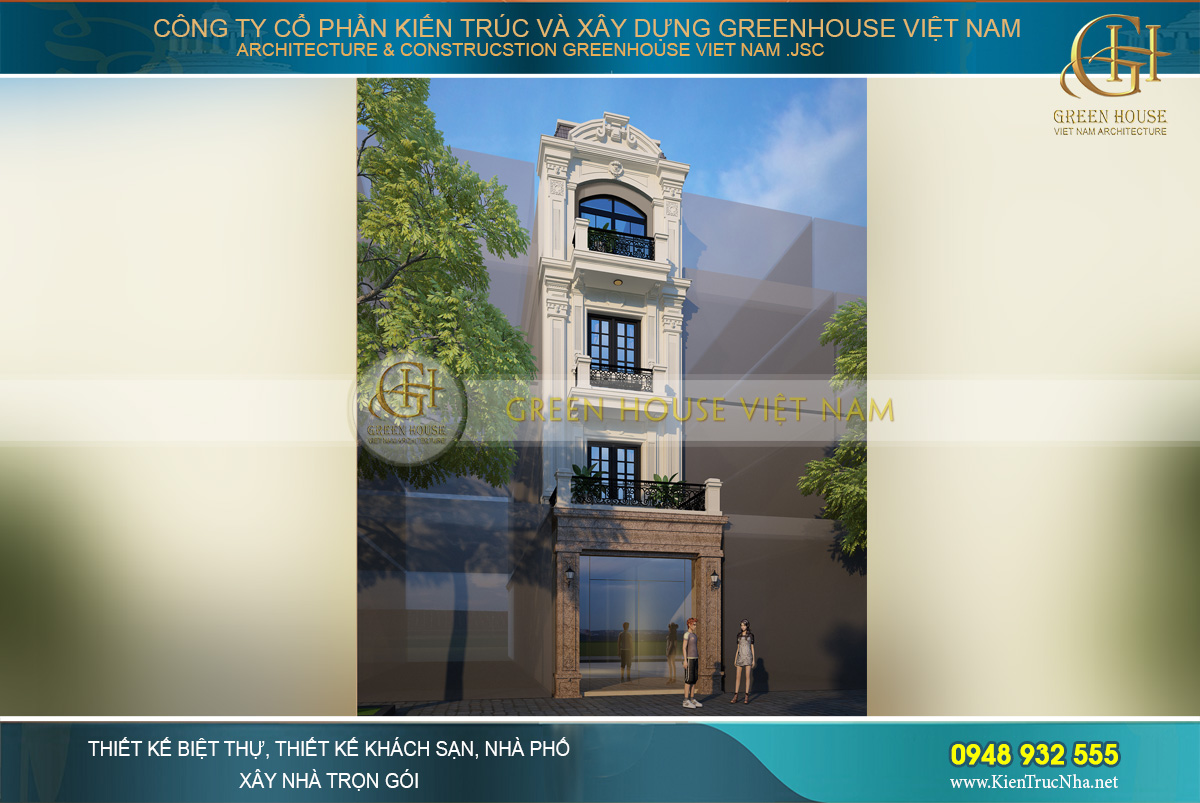Phối cảnh mặt tiền của nhà phố tân cổ điển kết hợp kinh doanh tại Ninh Bình
