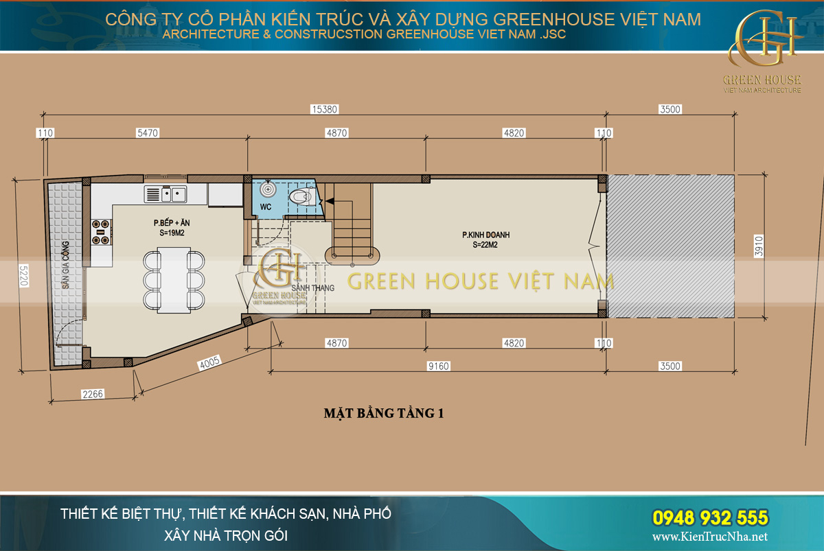Thiết kế mặt bằng công năng sử dụng tầng 1 của nhà phố kết hợp kinh doanh