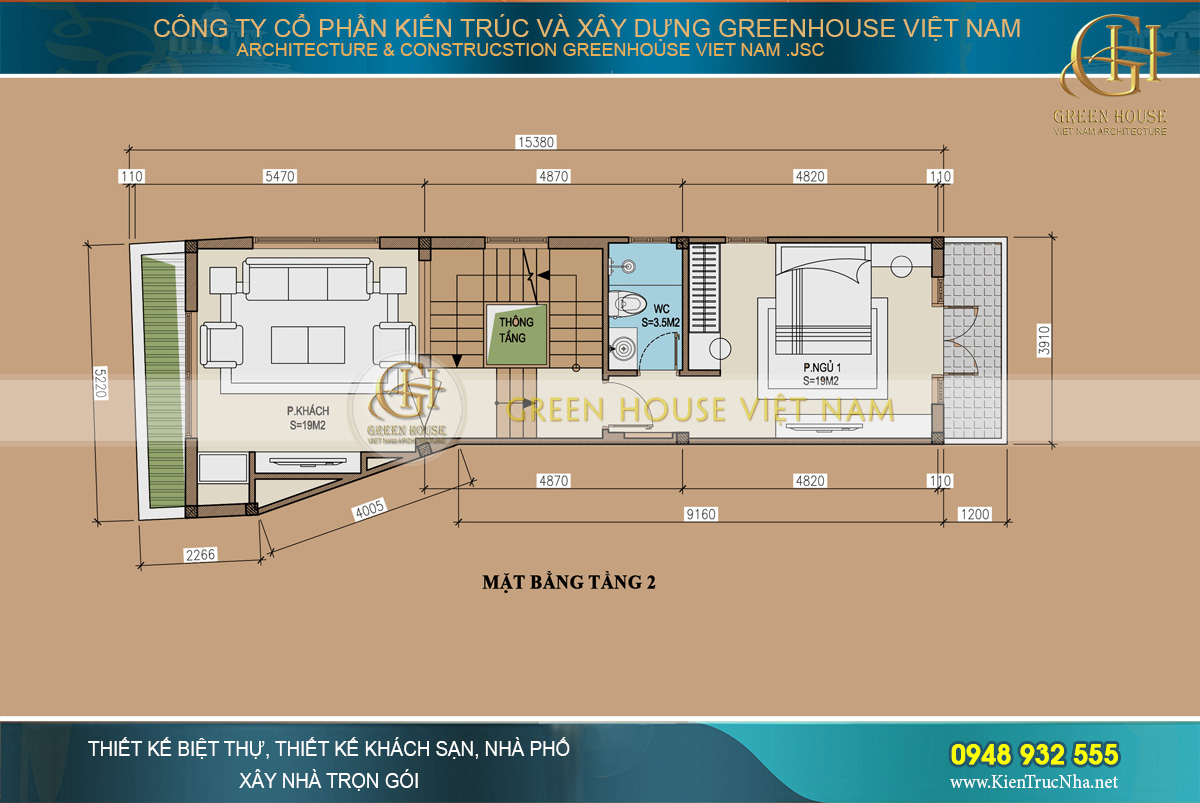 Lên tầng 2 là không gian phòng khách cùng với 1 phòng ngủ lớn được bố trí khu vệ sinh khép kín tiện lợi cho sinh hoạt