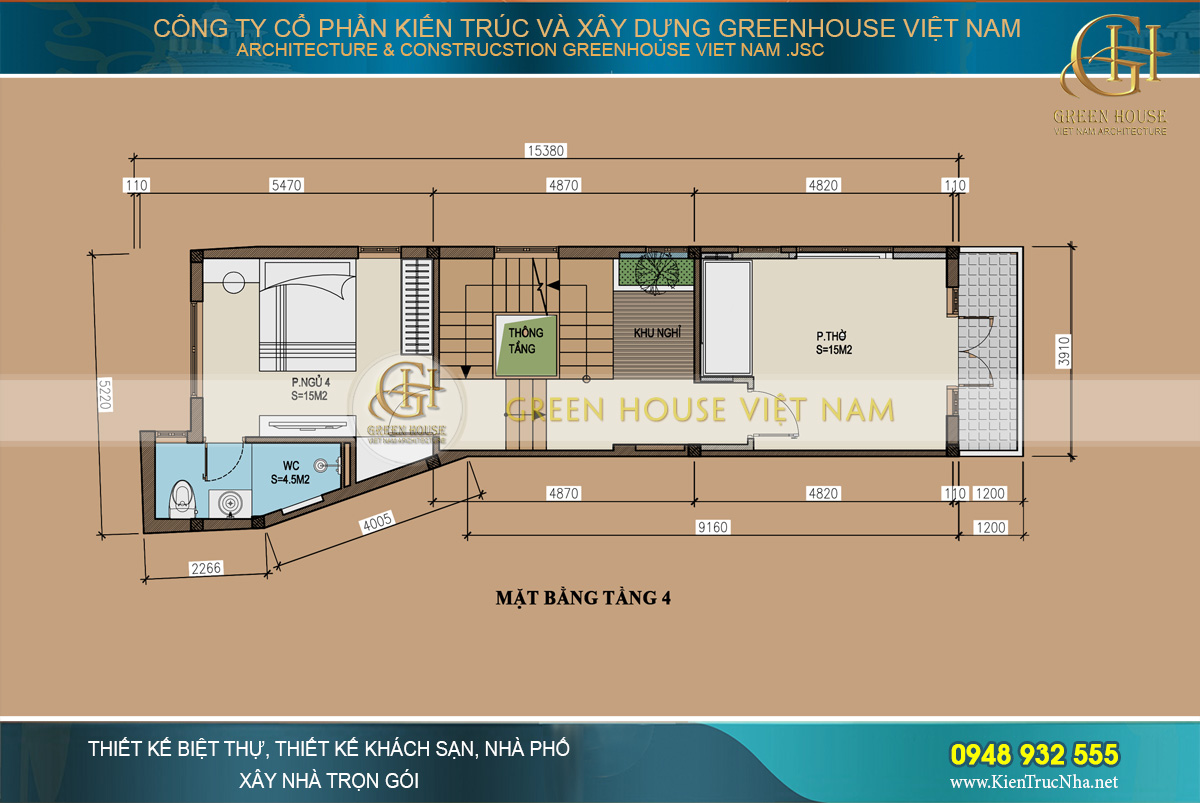 Tầng 4 là khu vực dành đặt phòng thờ gia tiên và 1 phòng ngủ dự phòng