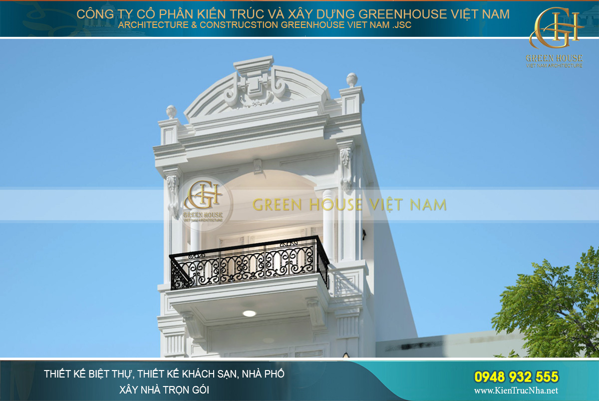 Thiết kế phần mái của nhà phố mang vẻ đẹp tân cổ điển đặc trưng và ấn tượng