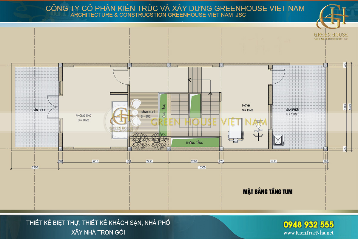 Thiết kế công năng sử dụng của tầng tum nhà phố tân cổ điển tại Bắc Giang