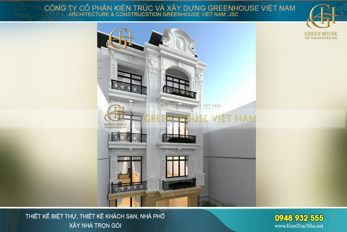 Từ tầng 2 đến tầng 5 được thiết kế đồng nhất theo phong cách tân cổ điển vừa mạnh mẽ lại dịu dàng, duyên dáng