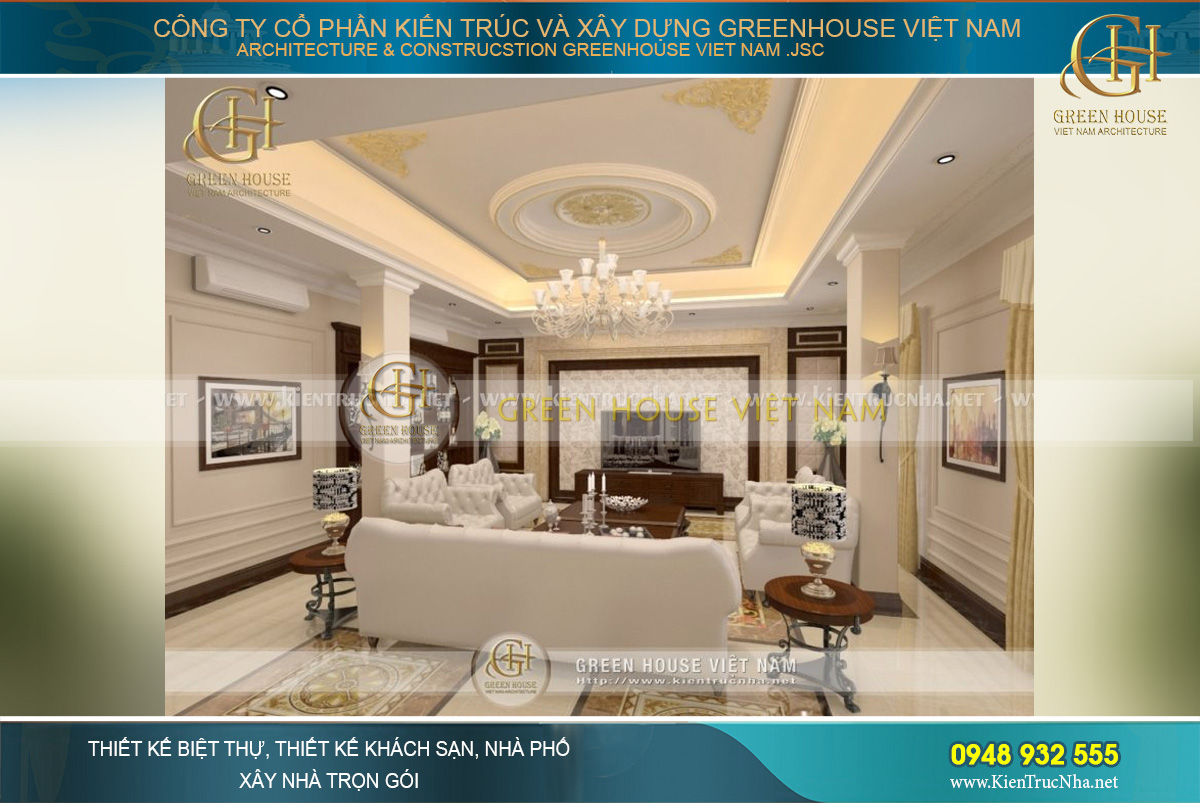 Thiết kế sang trọng theo phong cách tân cổ điển mang tới đẳng cấp cho không gian phòng khách