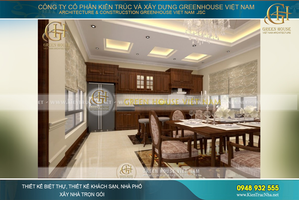 Nội thất gỗ mang tới cho không gian phòng bếp thêm ấm cúng, sự thoải mái khi dùng bữa