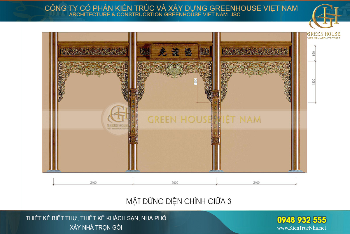 Thiết kế cửa võng với những hoa văn rồng phượng, hoa sen chạm thủng, sơn son thếp vàng