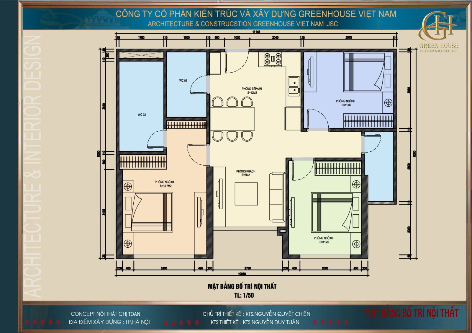 Bản vẽ mặt bằng công năng sử dụng của căn hộ chung cư chị Toan