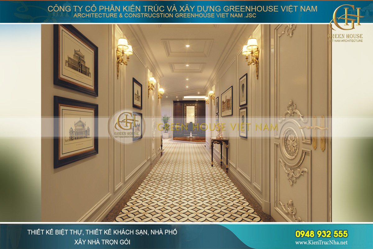 thiết kế nội thất dinh thự cổ điển 4 tầng Rạng Đông
