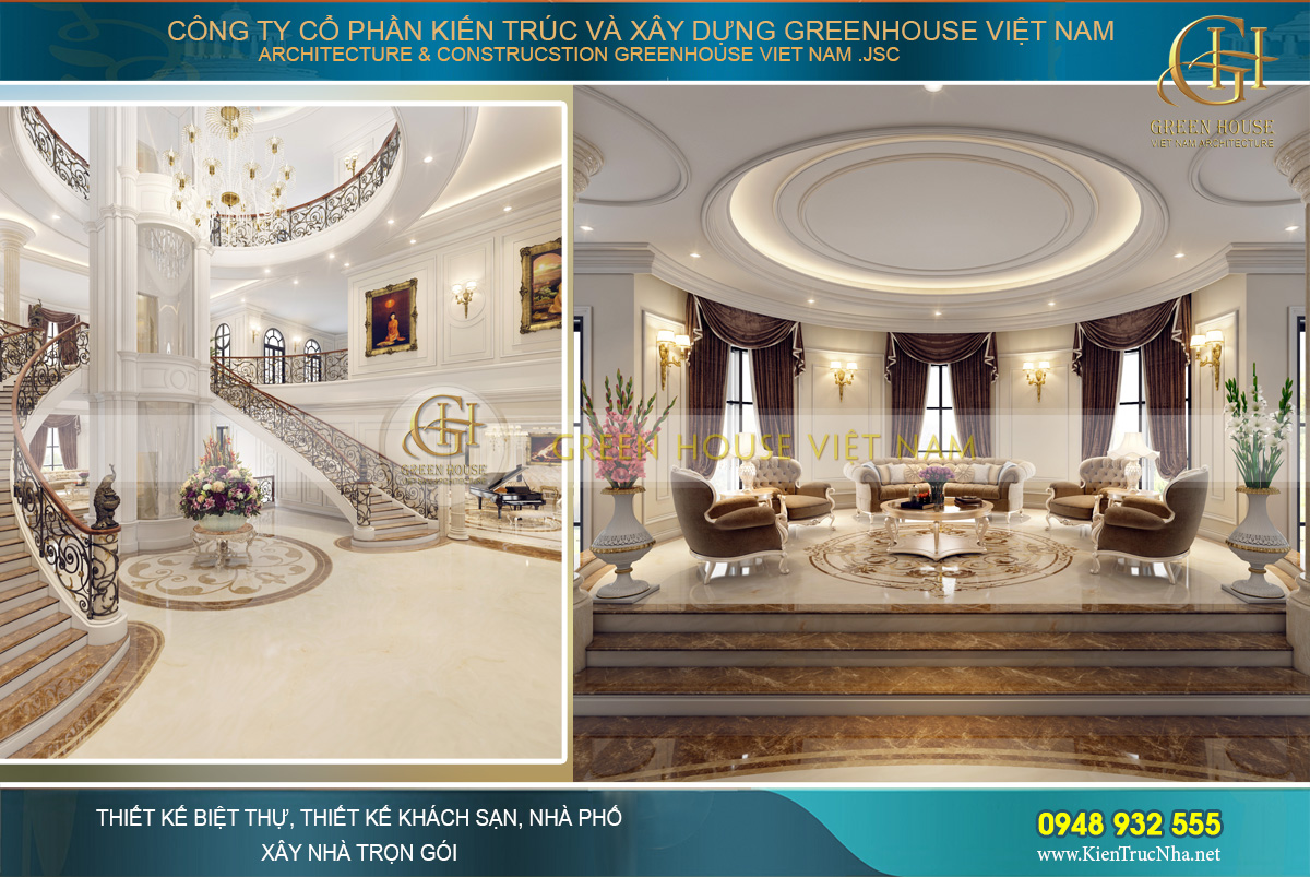 thiết kế nội thất dinh thự cổ điển 4 tầng
