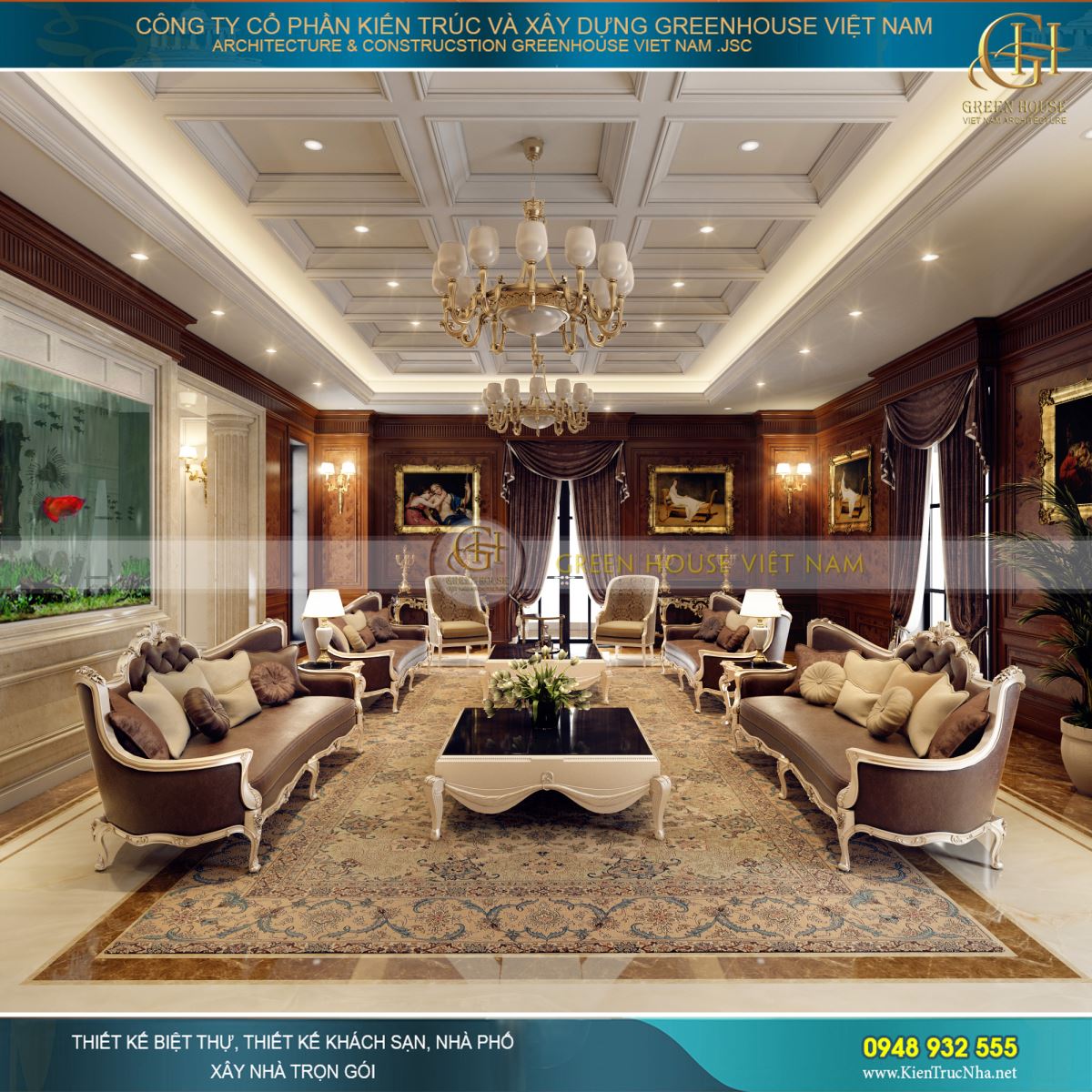 thiết kế nội thất dinh thự cổ điển 4 tầng