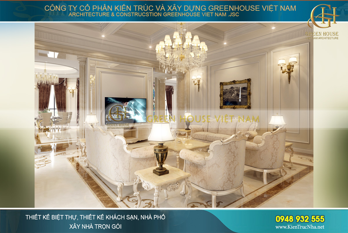 thiết kế nội thất dinh thự cổ điển 4 tầng