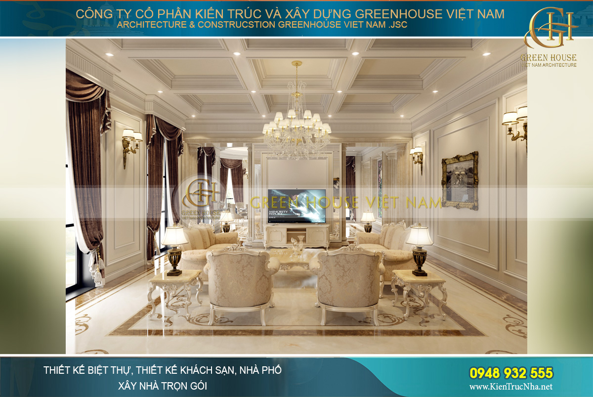 thiết kế nội thất dinh thự cổ điển 4 tầng