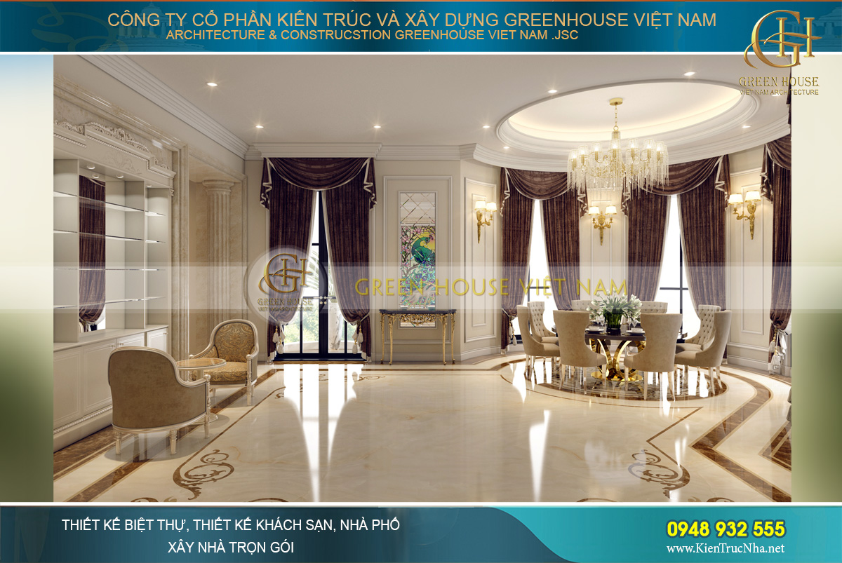 thiết kế nội thất dinh thự cổ điển 4 tầng