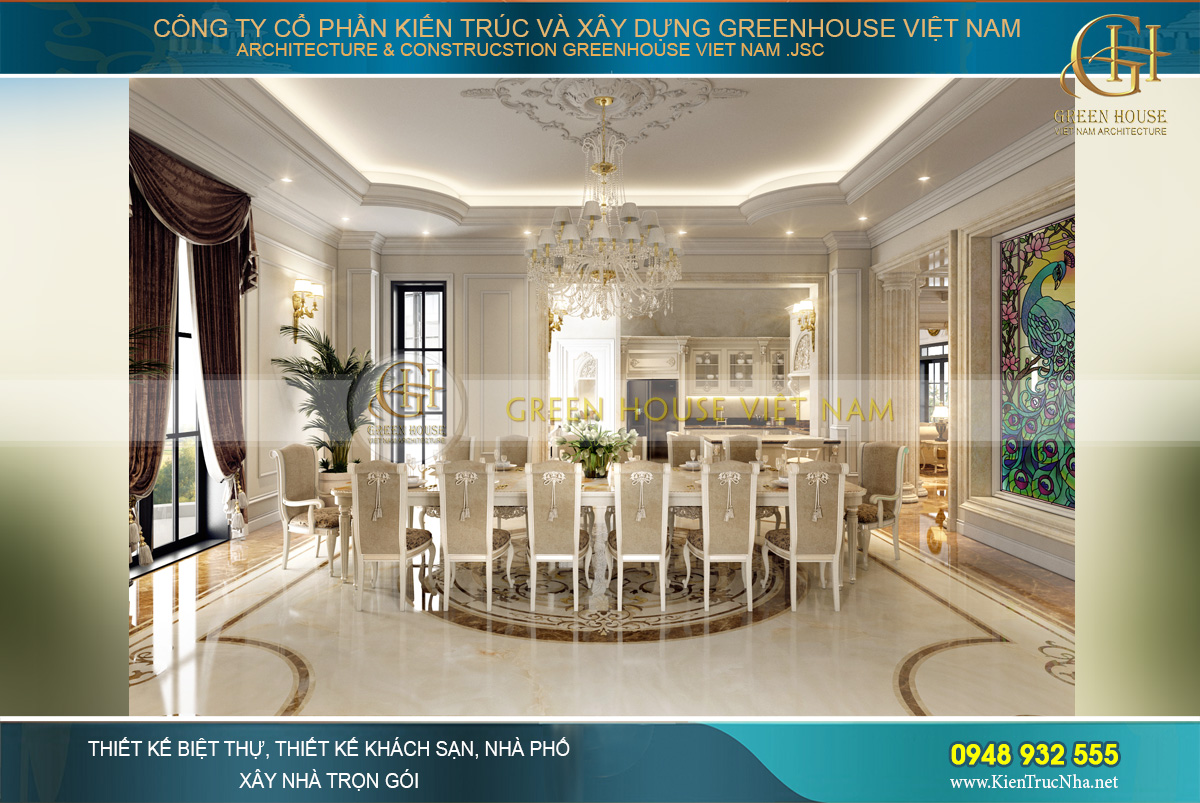 thiết kế nội thất dinh thự cổ điển 4 tầng