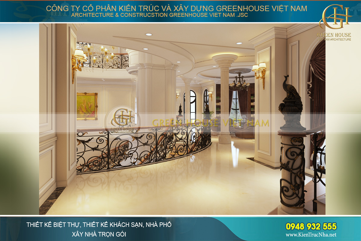 thiết kế nội thất dinh thự cổ điển 4 tầng Rạng Đông