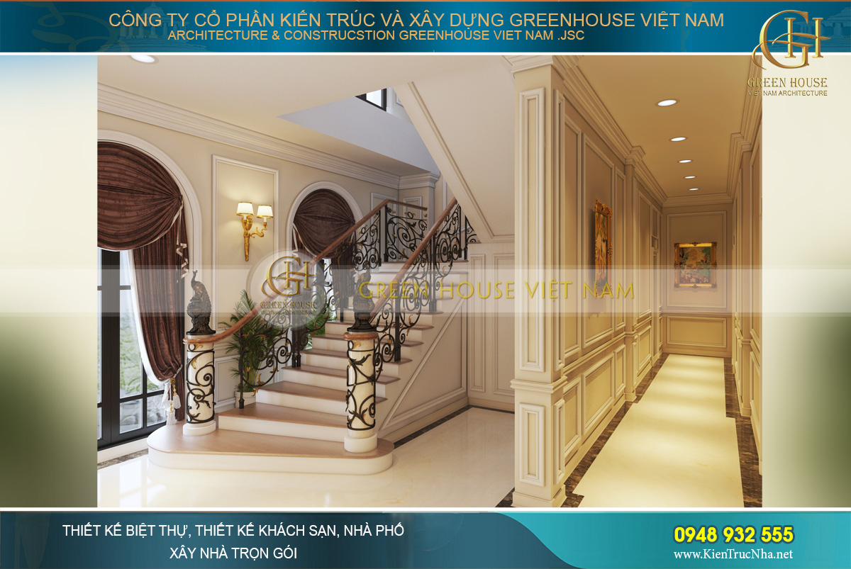 thiết kế nội thất dinh thự cổ điển 4 tầng Rạng Đông
