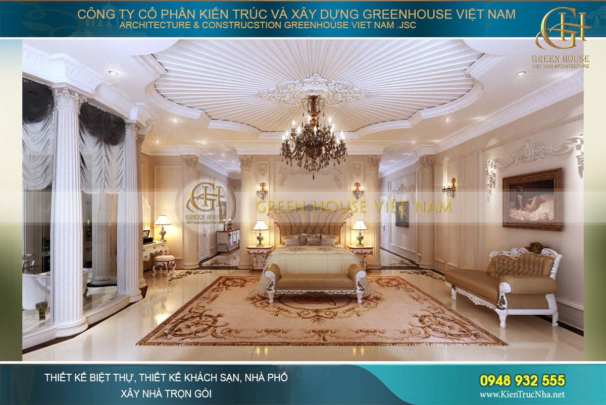 thiết kế nội thất dinh thự cổ điển 4 tầng Rạng Đông