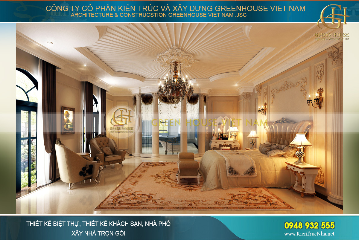 thiết kế nội thất dinh thự cổ điển 4 tầng Rạng Đông