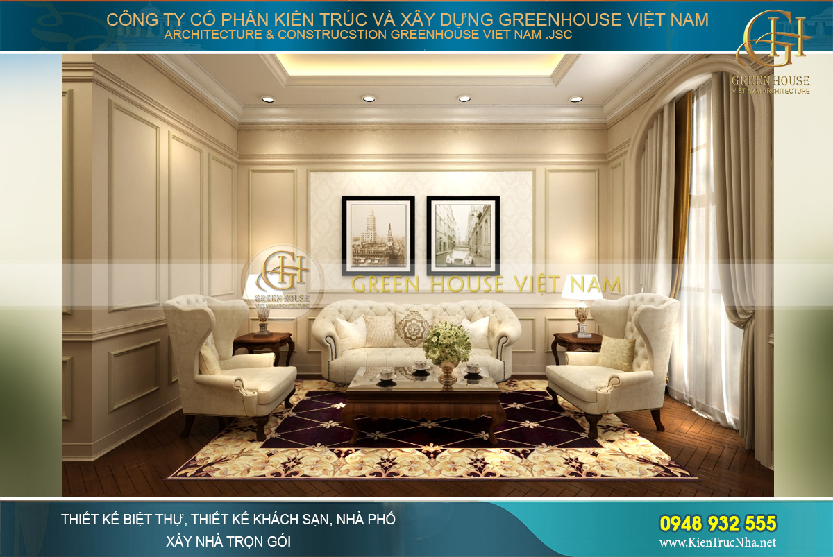 thiết kế nội thất dinh thự cổ điển 4 tầng Rạng Đông
