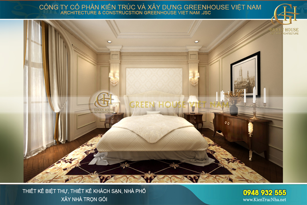 thiết kế nội thất dinh thự cổ điển 4 tầng Rạng Đông