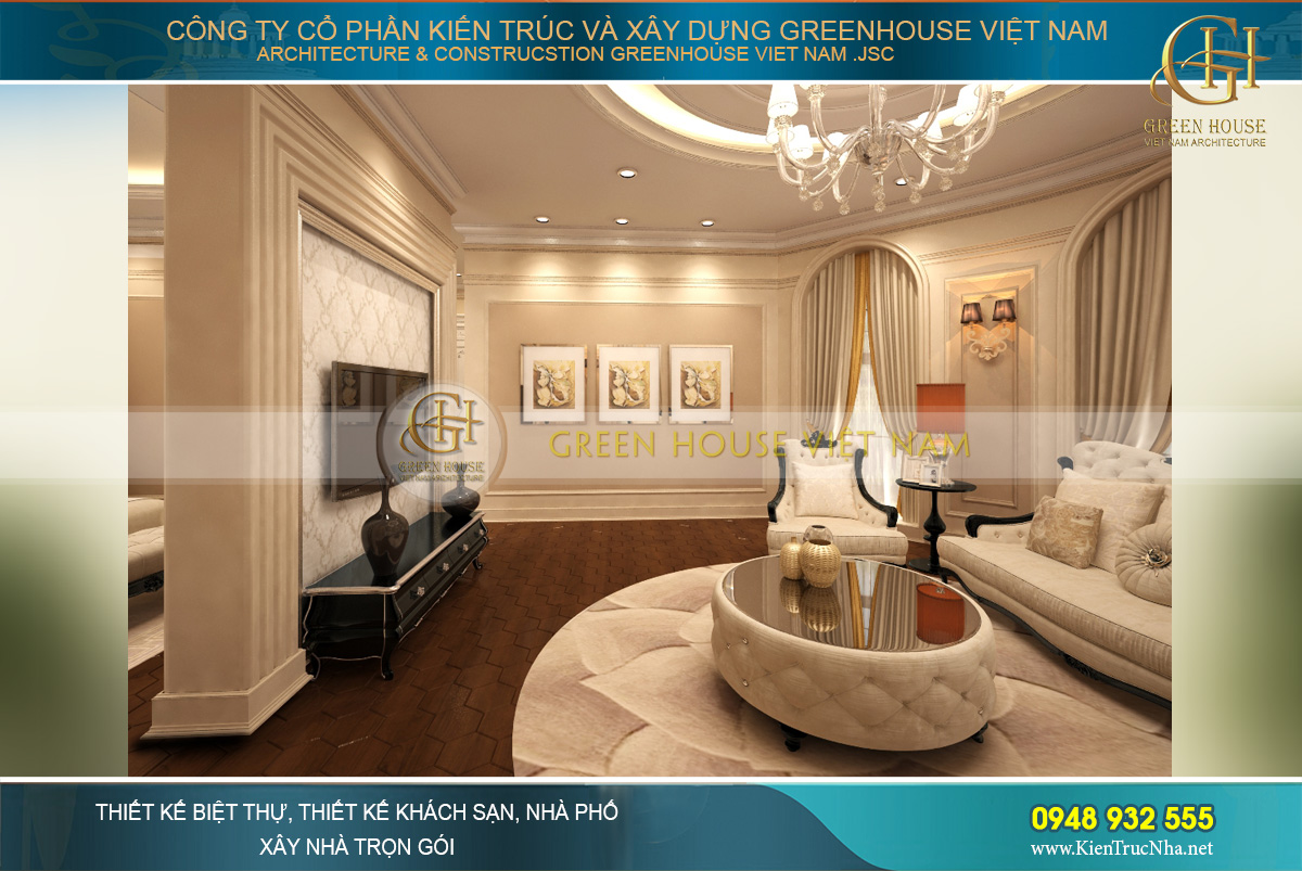 thiết kế nội thất dinh thự cổ điển 4 tầng Rạng Đông