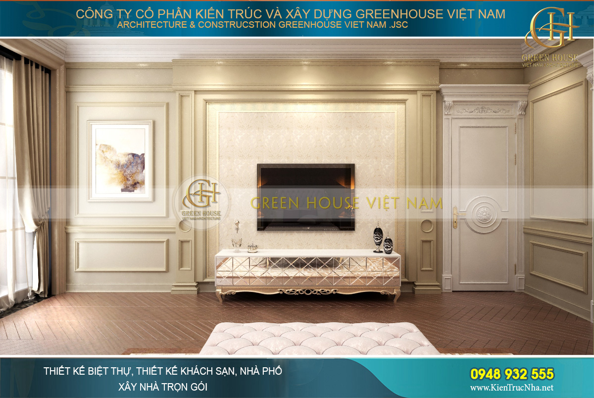 thiết kế nội thất dinh thự cổ điển 4 tầng Rạng Đông