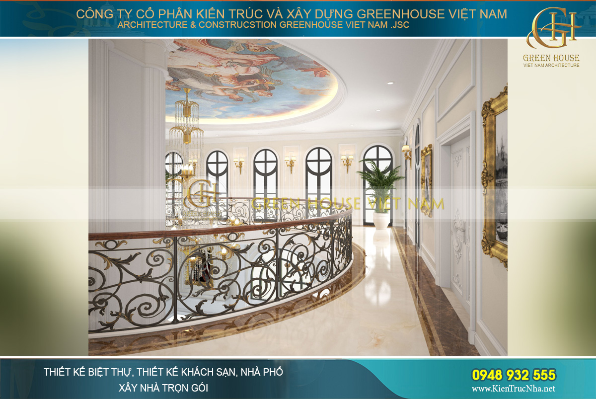 thiết kế nội thất dinh thự cổ điển 4 tầng Rạng Đông
