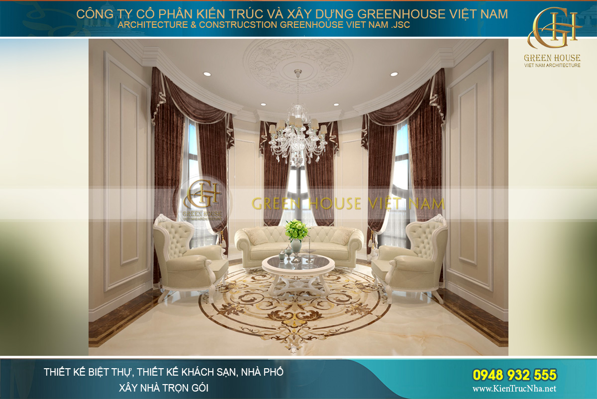 thiết kế nội thất dinh thự cổ điển 4 tầng Rạng Đông