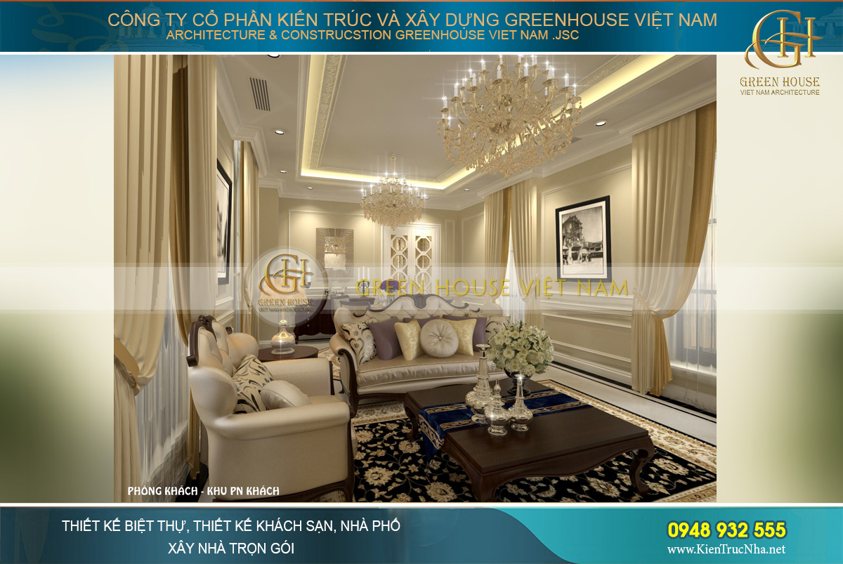 thiết kế nội thất dinh thự cổ điển 4 tầng Rạng Đông