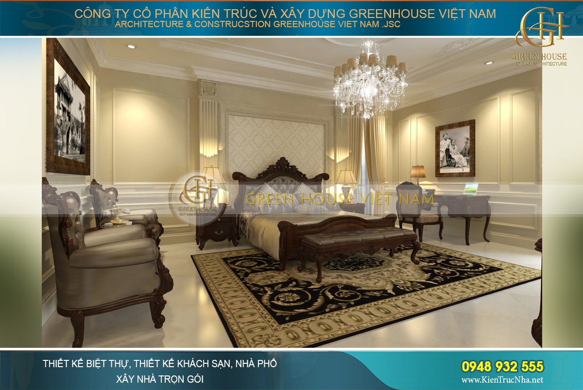 thiết kế nội thất dinh thự cổ điển 4 tầng Rạng Đông