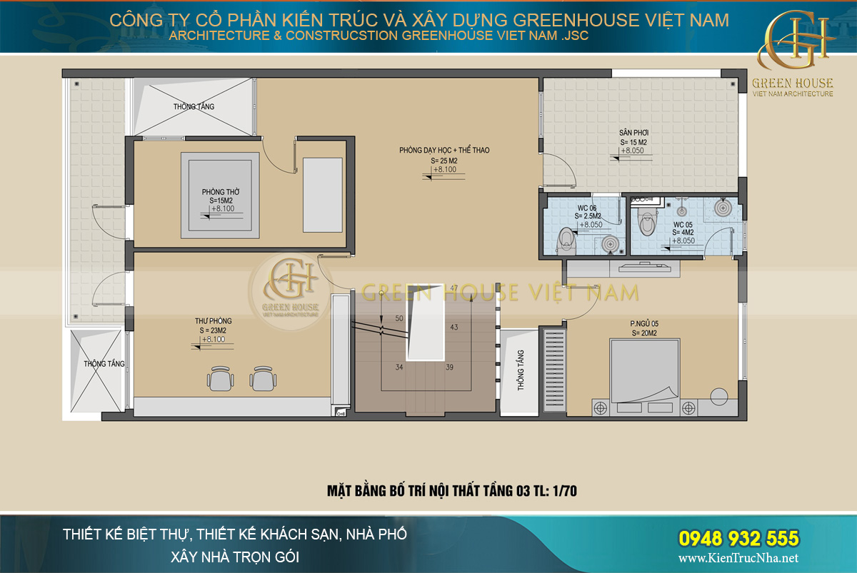 Bố trí công năng sử dụng của tầng 1 biệt thự hiện đại tại Bắc Giang