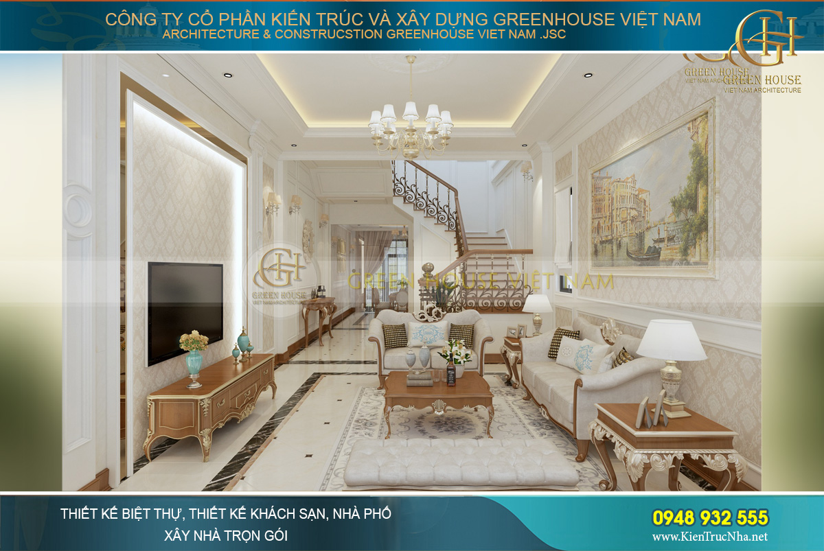 thiết kế nội thất nhà phố tân cổ điển 4 tầng