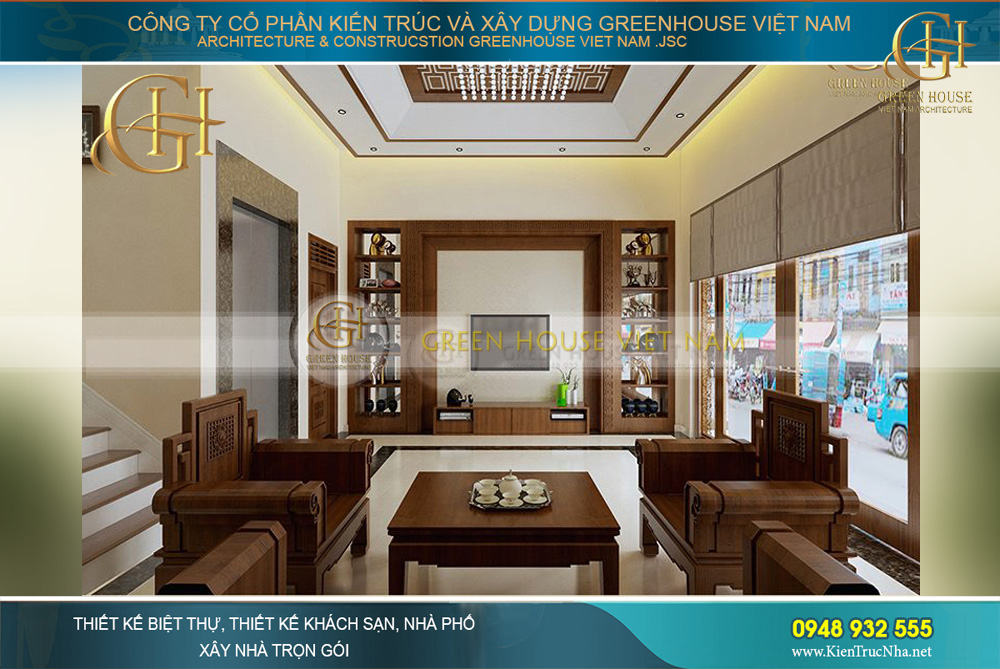 thiết kế nội thất biệt thự Á đông 4 tầng tại bắc giang