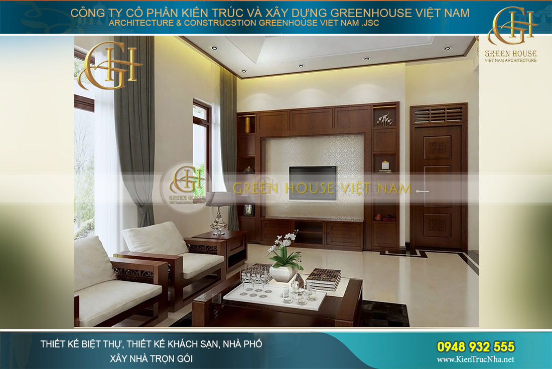 thiết kế nội thất biệt thự Á đông 4 tầng tại bắc giang
