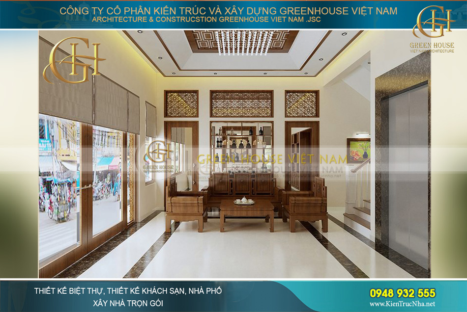 thiết kế nội thất biệt thự Á đông 4 tầng tại bắc giang
