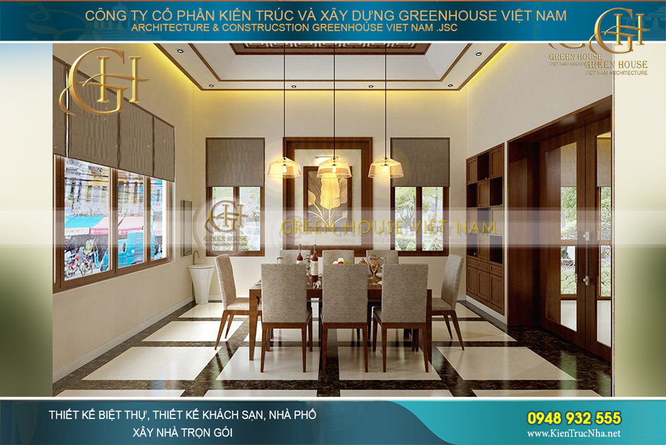 thiết kế nội thất biệt thự Á đông 4 tầng tại bắc giang