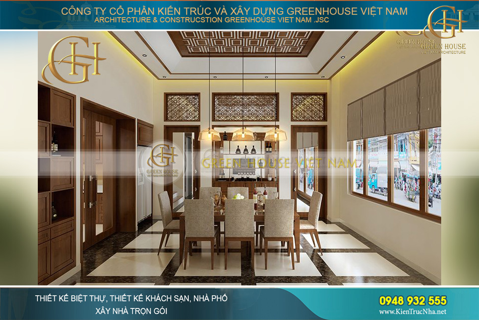 thiết kế nội thất biệt thự Á đông 4 tầng tại bắc giang