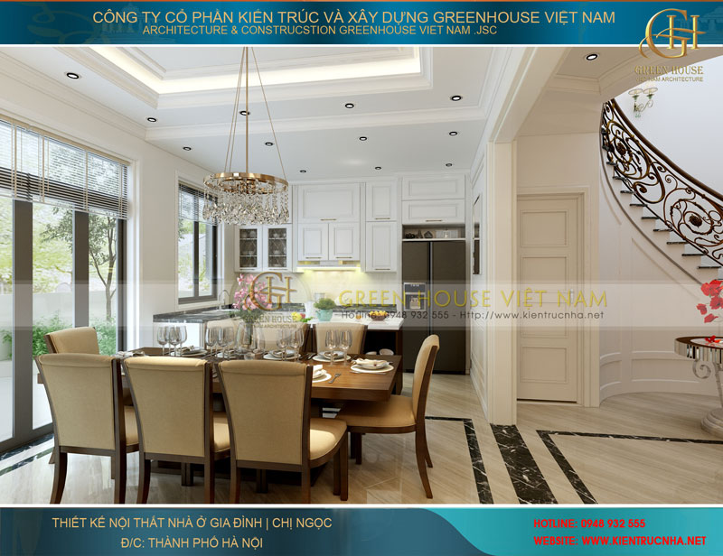 thiết kế nội thất biệt thự phố tân cổ điển tại Hà Nội