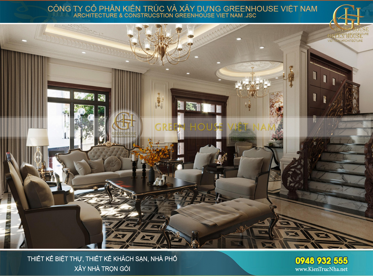 Thiết kế nội thất phong cách Luxury cho biệt thự 4 tầng 150m2