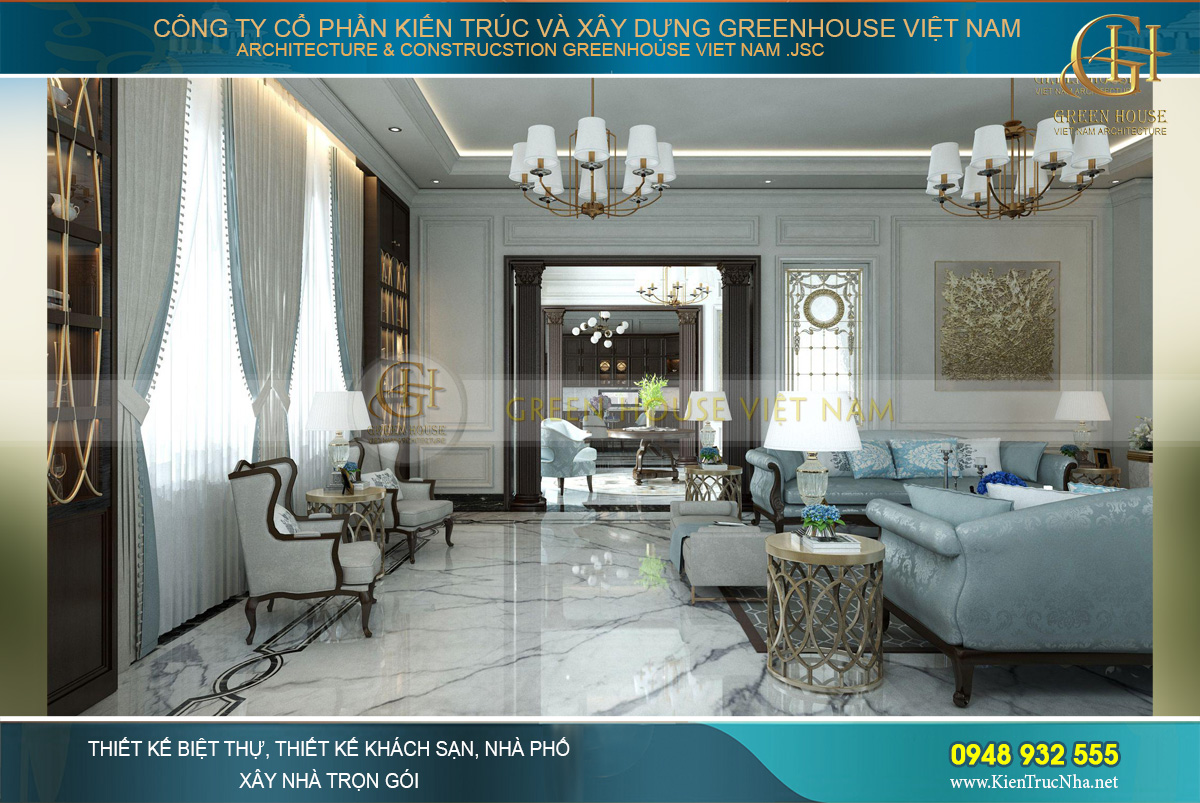 thiết kế nội thất biệt thự tân cổ điển 3 tầng quảng ninh
